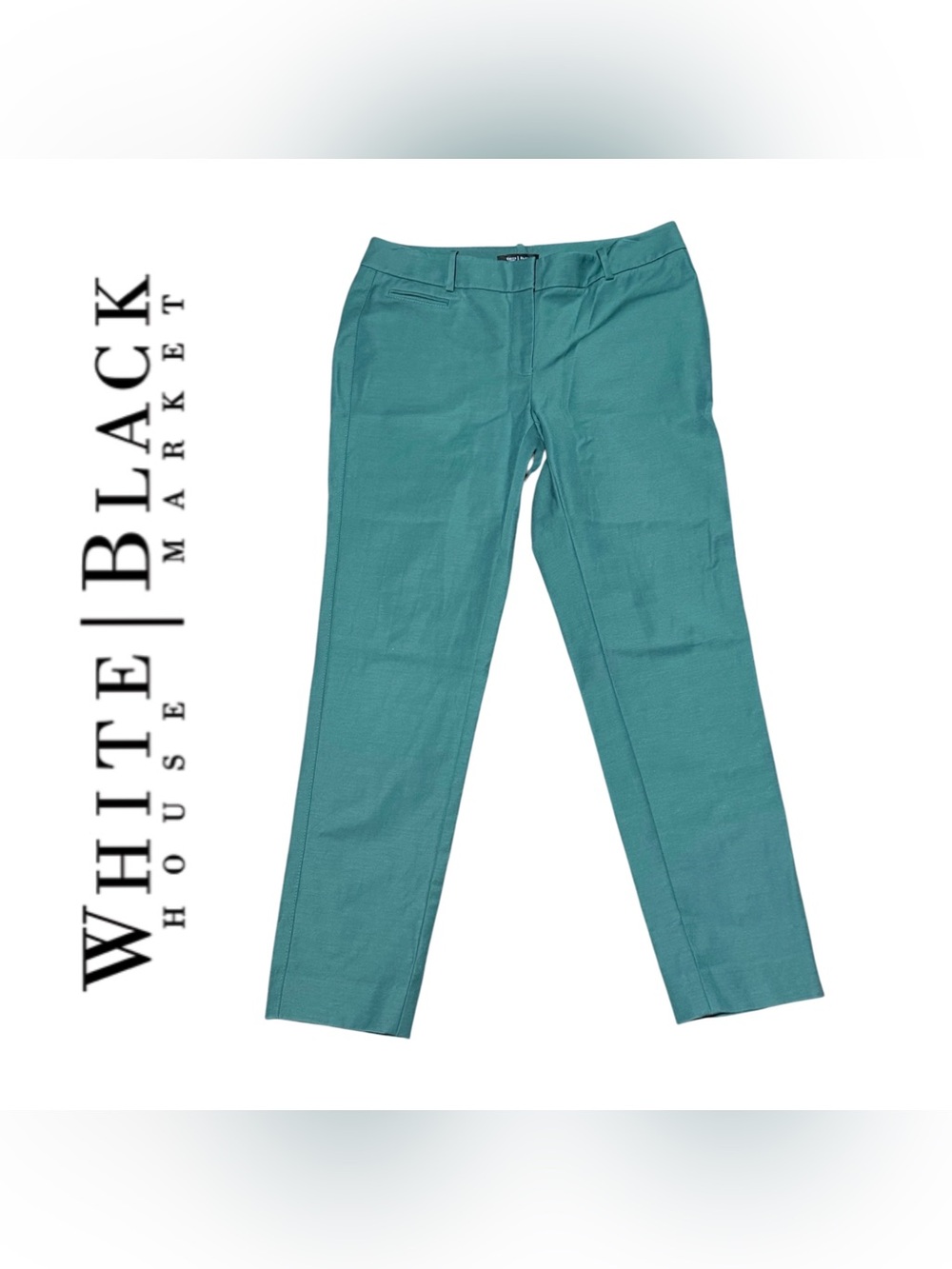 White House Black Market Teal green Slim Ankle Straight Pants Women Size 8R - Picture 1 of 6